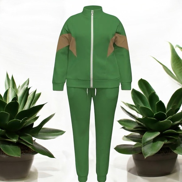 NWT 2 Piece Green Contrast Stripe Fleece Zipper With Sweatpants - Picture 8 of 16